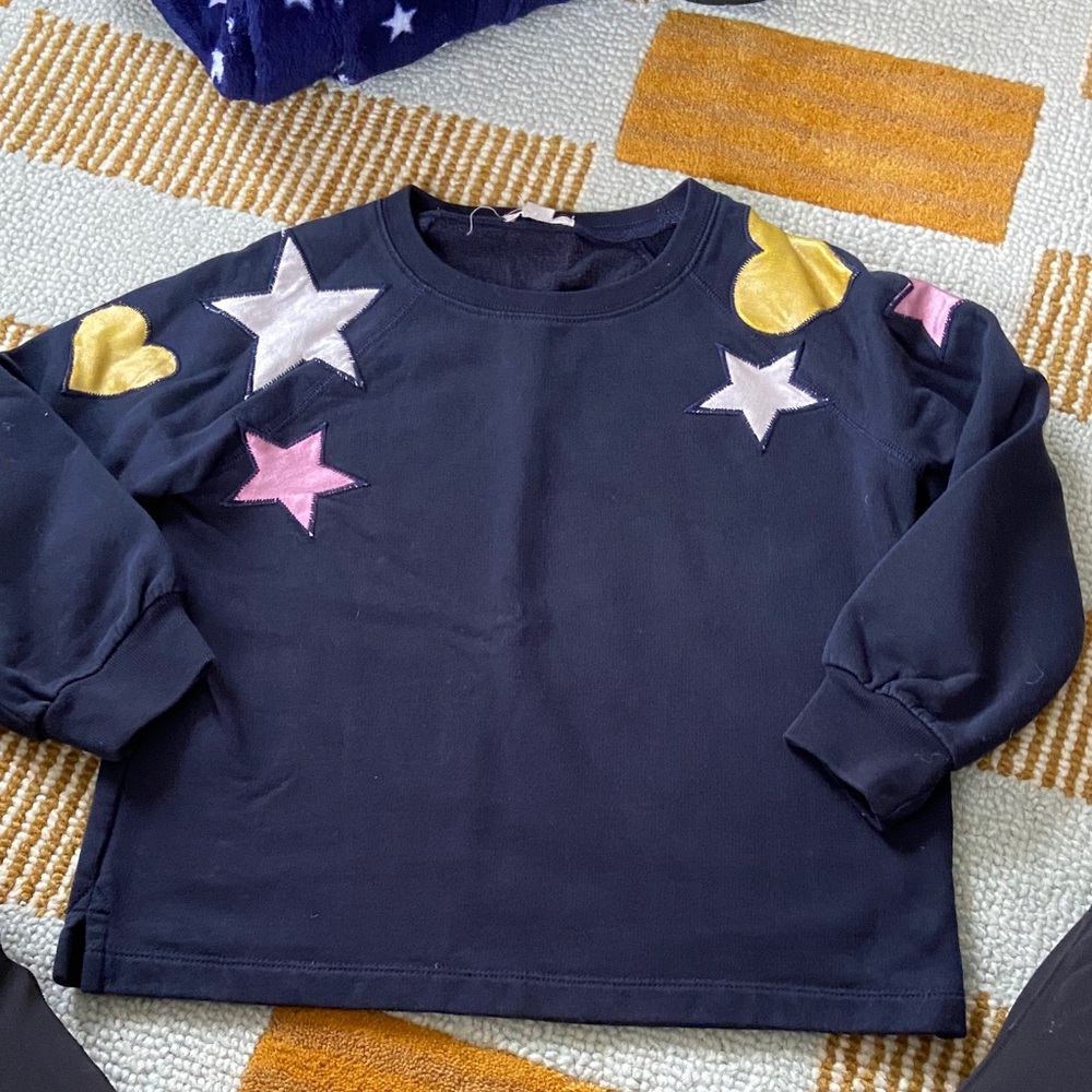 Crewcuts navy blue star and heart appliqué Crewneck sweatshirt size girls 8